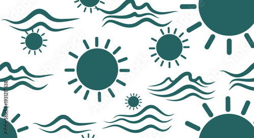 Summer Sun and Waves Seamless Vector Pattern for Beach and Holiday Design Projects