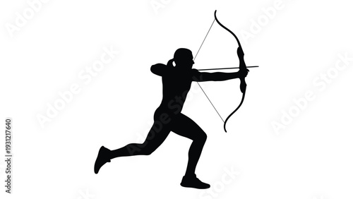 A person in motion shooting a bow and arrow isolated on white background, Vector
