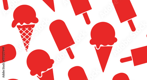 Red Ice Cream Vector Pattern Seamless Background for Summer Dessert Designs