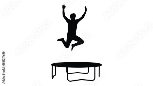 A person jumping on a trampoline in a playful motion isolated on white background, Vector