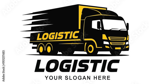 Logistic truck with customizable slogan on a white background isolated on white background, Vector