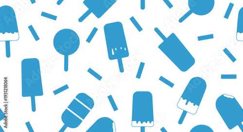 Blue Popsicle Vector Pattern Seamless Background for Summer and Ice Cream Designs