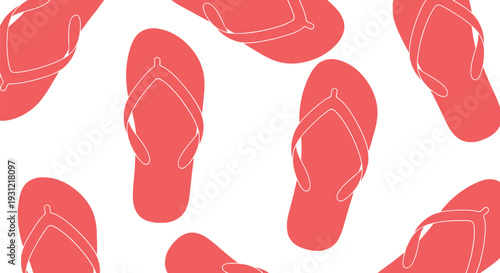 Summer flip flops seamless vector pattern in coral pink on white background for beach designs