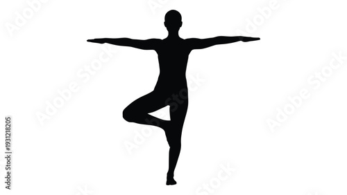 A person in a yoga pose with one leg bent isolated on white background, Vector