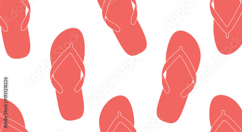 Seamless Summer Flip Flop Vector Pattern in Coral Red for Beach and Vacation Designs