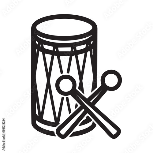 A drum with two drumsticks crossed over it