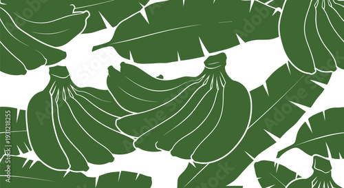 Green Banana Leaves and Fruit Seamless Vector Pattern for Tropical Summer Design