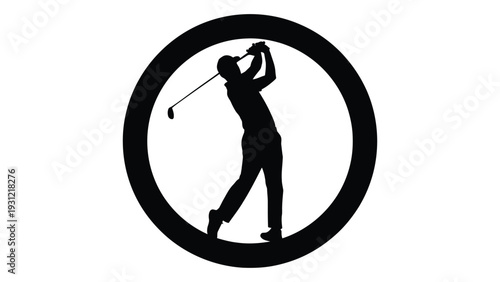 A black silhouette of a golfer swinging a club isolated on white background, Vector