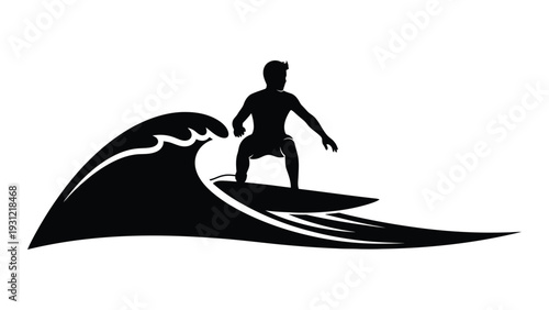 A surfer riding a wave isolated on white background, Vector