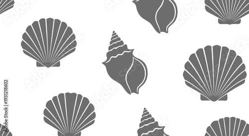 Seashell vector pattern seamless background, marine shellfish silhouette design for summer decor