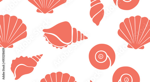 Seashell Vector Pattern in Coral Color Seamless Nautical Beach Design for Summer Decor
