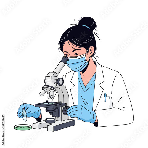 Scientist Looking Through Microscope, Conducting Research in Laboratory