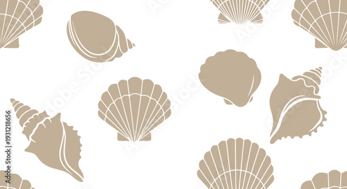 Seashell vector pattern seamless beige marine background for summer beach decor