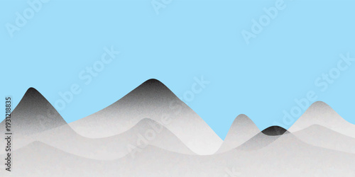 Winter snow mountains tipple background. Snow wave hill white noise gradation. Winter landscape grain dot effect. Nature mountain pattern. Halftone dotwork vector illustration