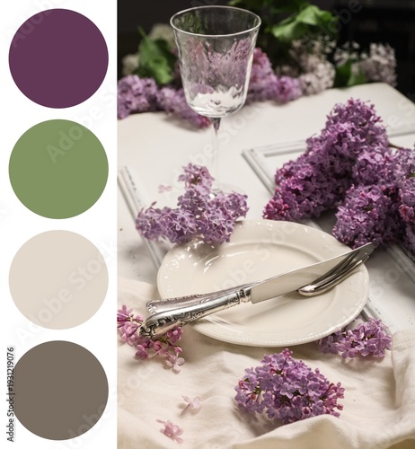 Schilderij op canvas Beautiful table setting with lilac flowers