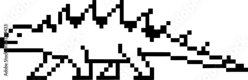 pixel art dinosaur design simple black and white 8 bit stegosaurus illustration with blocky shapes and retro gaming look
