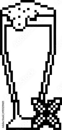 pixel art tall glass with frothy beverage and star shaped decoration on white background