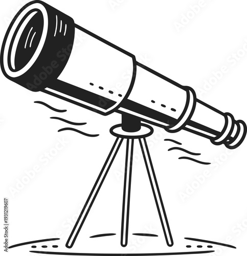 Classic antique brass telescope on tripod stand for stargazing and exploration