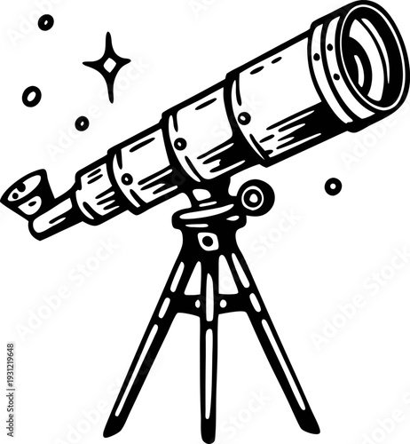 Classic telescope on tripod with stars, astronomy equipment for stargazing and space observation