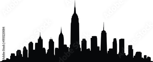 New York City skyline silhouette, urban skyscrapers, iconic architecture, metropolitan vector illustration, tall tower buildings, modern cityscape design