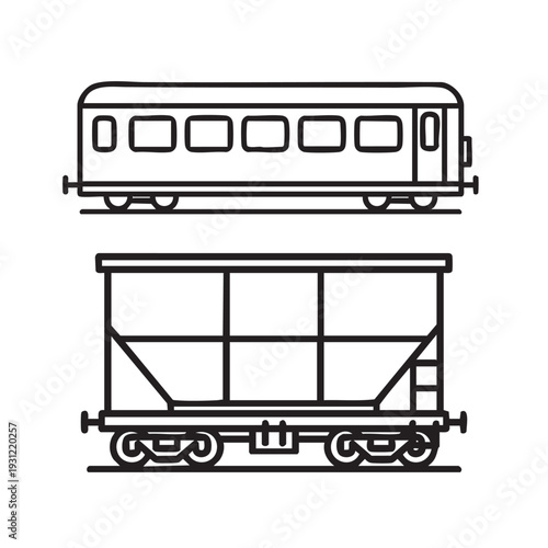 A train car and a freight car are shown in side view