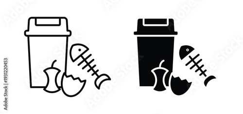 Food waste icon. black and white line icons pack.