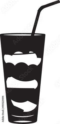 Iced Drink in a Tall Glass with Straw and Visible Ice Cubes , Generative Ai