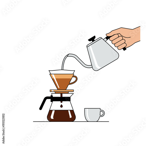 Pour Over Coffee Making - Hand Pouring Water into Dripper