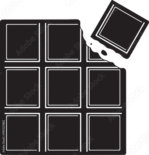 Silhouette icon of a bitten dark chocolate bar with a creamy filling revealed, symbolizing indulgence, sweet treats, and delicious desserts in a graphic, bold, and appetizing style. , Generative Ai