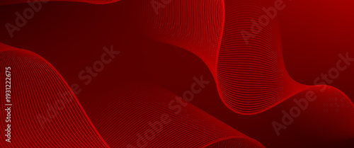 Sophisticated Red Digital Waves. A dramatic dark vector background featuring luminous crimson parallel lines in a fluid, elegant wave. Ideal for luxury branding, tech headers, and bold covers.