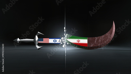 Abstract visualization of ideological conflict and the balance of geopolitical power. Conceptual representation of military strategy, cultural values