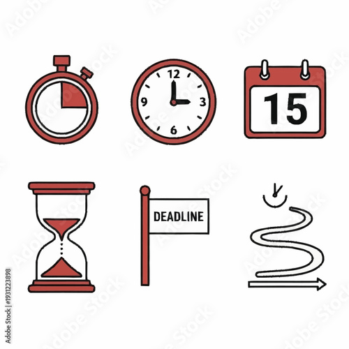 Time Management Symbols and Icons Set.