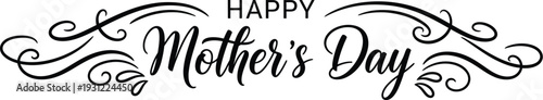 Happy Mother's Day elegant calligraphic text with decorative flourishes and scrollwork on a clean white background