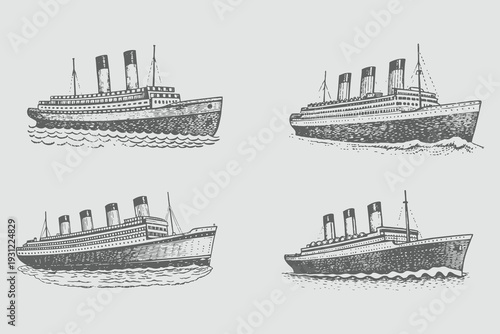 Hand sketch Ship in vintage engraving style. Old retro vintage train hand drawn illustration. Eps 10