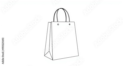 An isolated illustration of a blank white paper shopping bag with a handle, serving as an empty retail gift container or commercial merchandise packet for a store sale