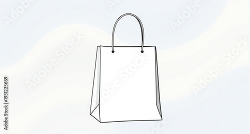 A blank white paper shopping bag with handles stands as an empty retail gift container and packaging object for design or store merchandise on a white background