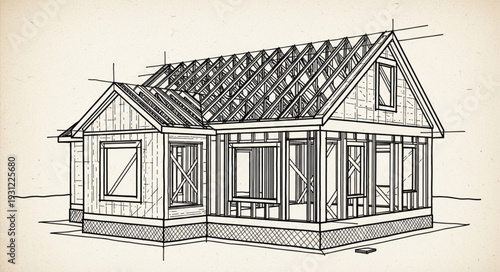 Architectural drawing of a house under construction.