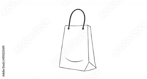Stainless steel kitchen knife and utensils isolated on white background next to a blank brown paper shopping bag for retail store merchandise packaging
