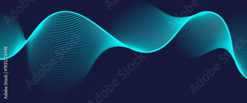 sleek cyan digital wave background featuring fine parallel lines on a dark navy base. sophisticated dark vector background featuring luminous turquoise parallel lines in a fluid, energetic wave.