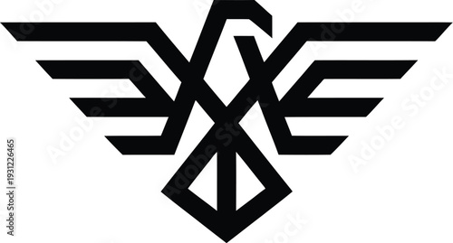 Geometric emblem with wings and diamond shape in abstract illustration viewed from front