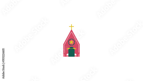Cute Church Building Icon – Flat Cartoon Religious Architecture Vector