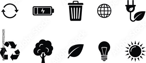 Eco friendly icons and symbols for sustainable living and environmental conservation