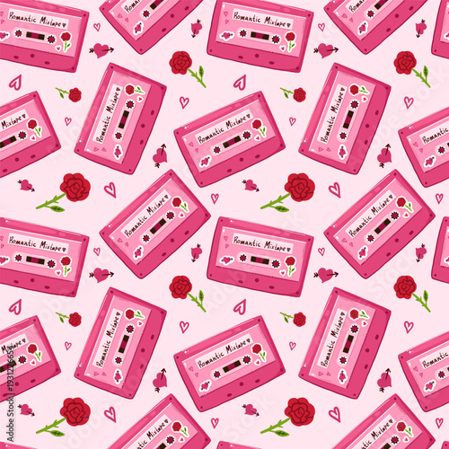 Retro Romantic Mixtape Seamless Vector Pattern