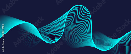 sleek cyan digital wave background featuring fine parallel lines on a dark navy base. sophisticated dark vector background featuring luminous turquoise parallel lines in a fluid, energetic wave.