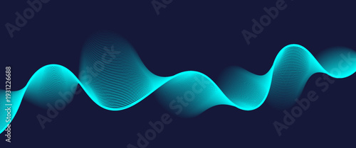 sleek cyan digital wave background featuring fine parallel lines on a dark navy base. sophisticated dark vector background featuring luminous turquoise parallel lines in a fluid, energetic wave.