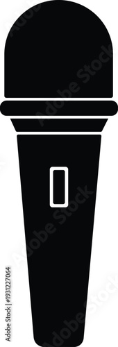 Professional handheld wireless microphone vector. Modern audio equipment for singing, podcasting, stage performance, and karaoke events. Black mic icon.