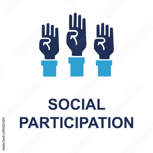 Social Participation Icon: An emblem representing collective involvement and engagement in social initiatives, promoting community empowerment and unity.