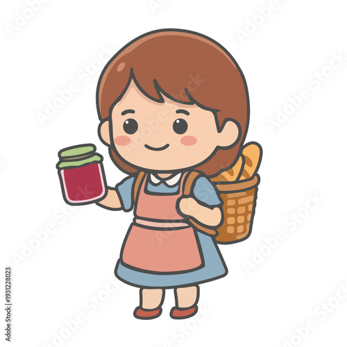 Woman Holding Jam With Bread Basket