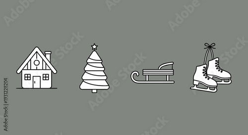 Black and white Christmas icons set.