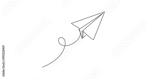 Paper plane continuous one line art drawing of design, Paper plane continues one line drawing in a minimal style isolated outline vector illustration